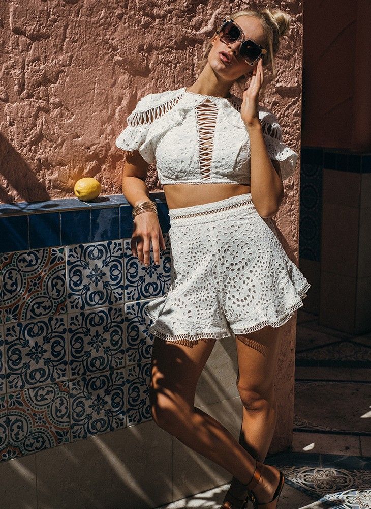 For rent a Zimmermann Zimmermann White Lovelorn Shorts Crop Set