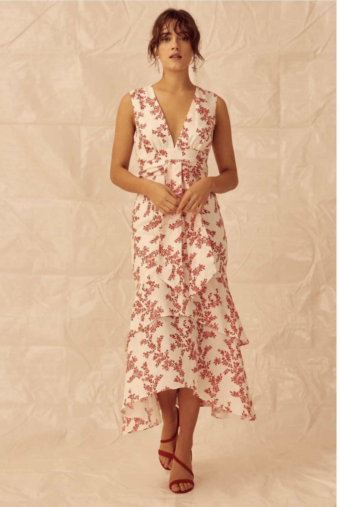 Borrow a Keepsake The Label Fallen Dress Ivory W Red Floral