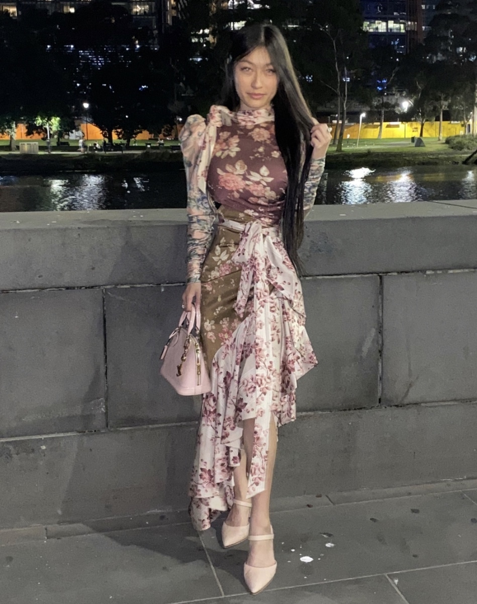 Designer rental Zimmermann Unbridled Tempest Asymmetric Cutout Floral Print Silk Blend Dress