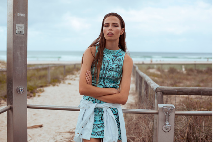 For rent a Lottie Hall Aqua Lumeria Dress