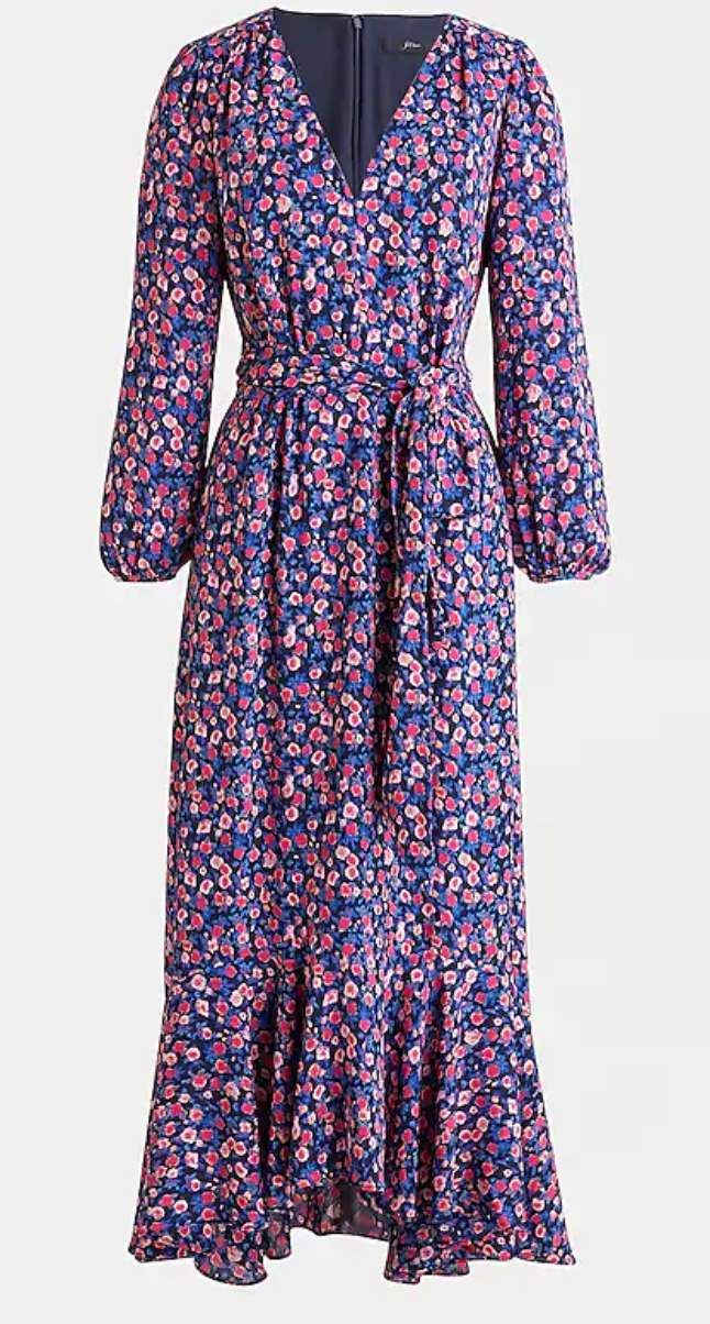 Affordable J Crew Tie Waist Midi Dress In Dotted Floral