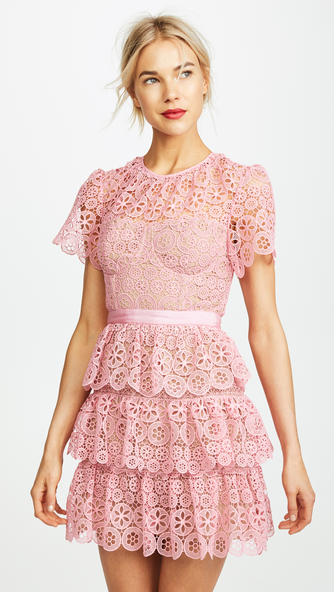 Designer rental Self Portrait Self Portrait Pink Tiered Lace Dress