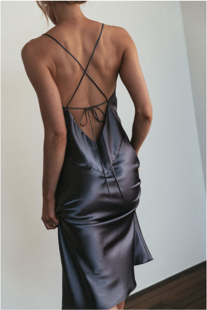 Hire a Grace Loves Lace Silky Satin Midi Steele