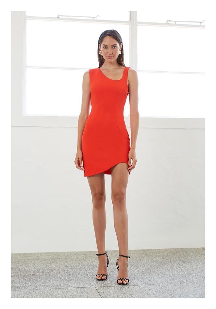 Loan a By Johnny Red Rush Asymmetric Mini Dress