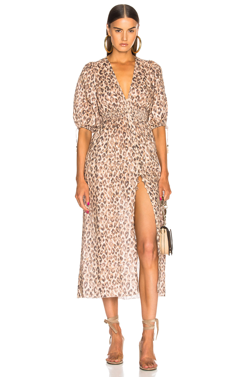 Cheap designer Zimmermann Melody Leopard Print Linen Dress