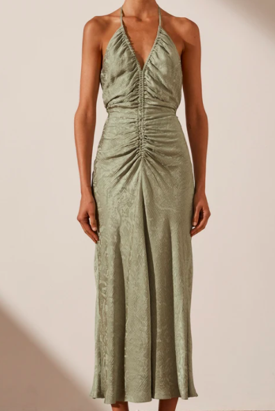 Affordable Shona Joy Mia Halter Ruched Midi Dress Sage