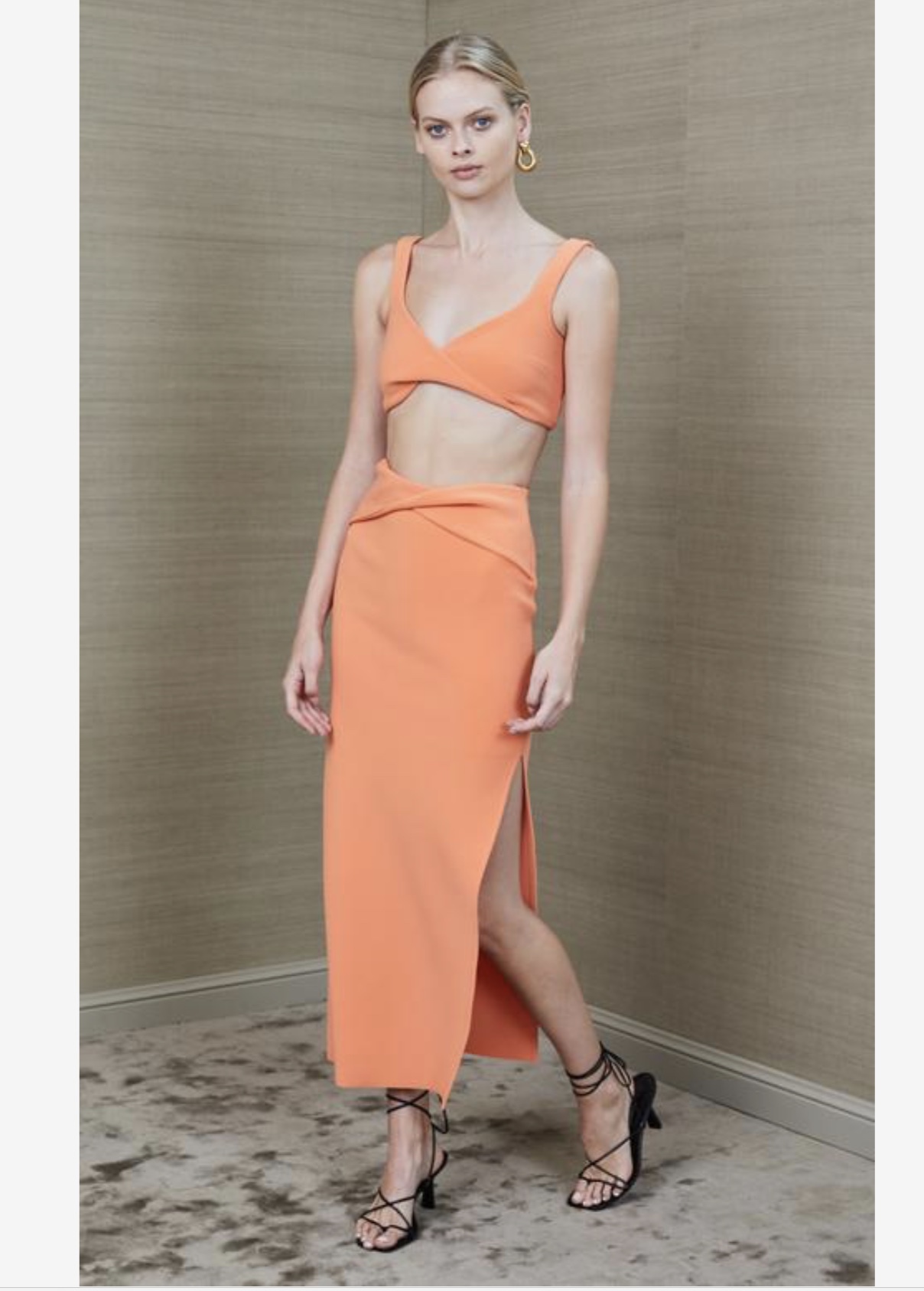 Borrow a Bec & Bridge Clover Crop Top & Clover Midi Skirt Nectarine