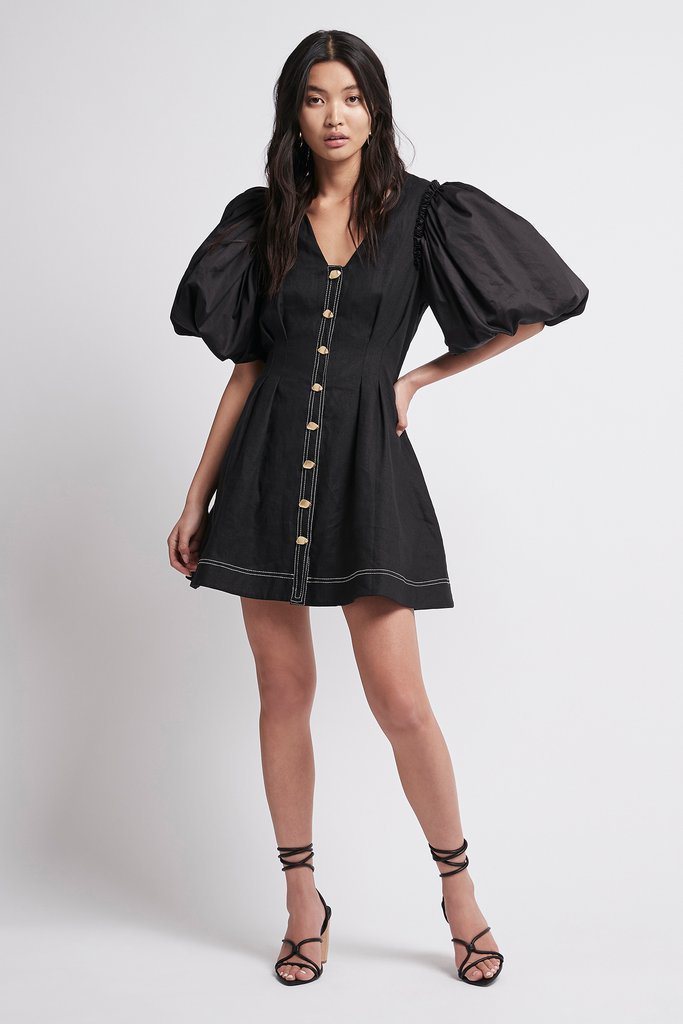 Borrow a Aje Quietude Puff Sleeved Mini Linen Dress