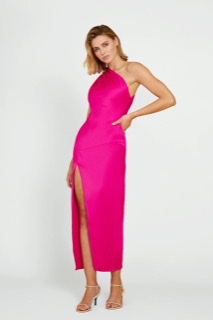 Designer rental By Johnny Sliced Out Asymmetric Dress Electric Pink