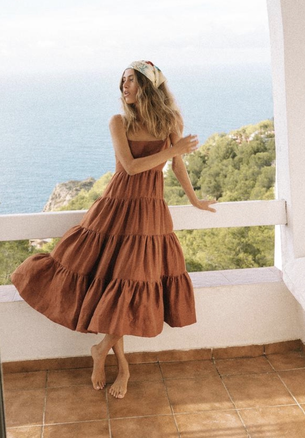 Borrow a Shona Joy Elsa Linen Tiered Midi Dress   Gingerbread
