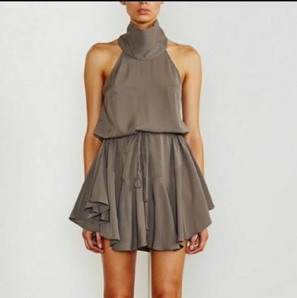 Hire a Shona Joy High Neck Drawstring Mini Dress (Green/Olive)