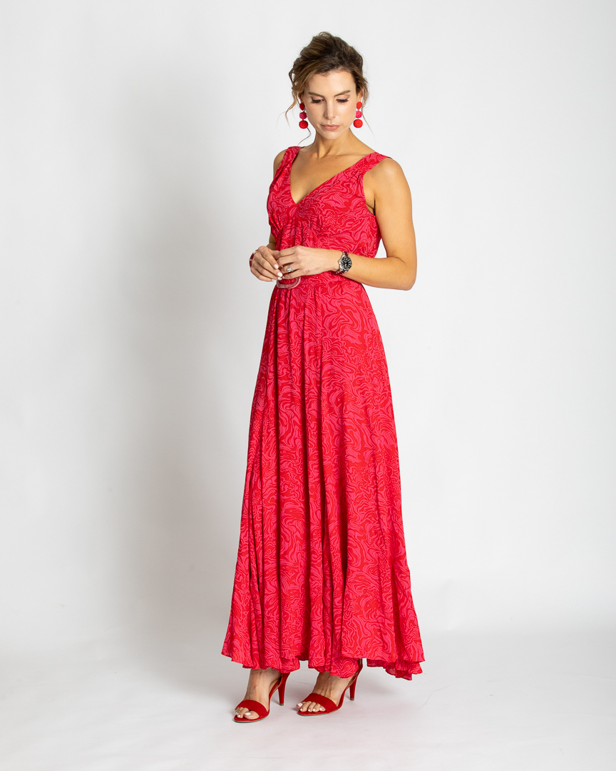 For rent a Scanlan Theodore Marble Print Red Dress