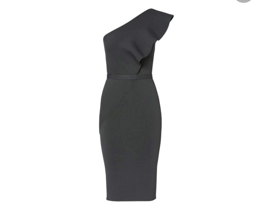 For rent a Scanlan Theodore Crepe Knit One Shoulder Ruffle Dress