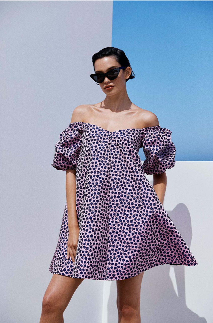 Designer rental Scanlan Theodore Pink Floral Trapeze Dress